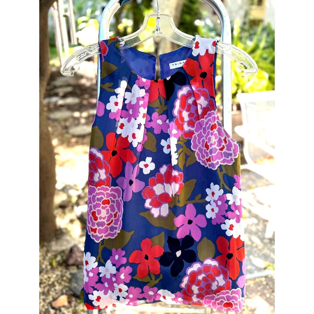 Trina Turk Cosme Greenhouse 100% Silk Multicolor Sleeveless Tank Top Size S/M